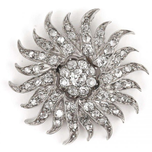 Antique Victorian 1.40 Carat Diamond Sunburst Star Brooch Pendant, Circa 1890