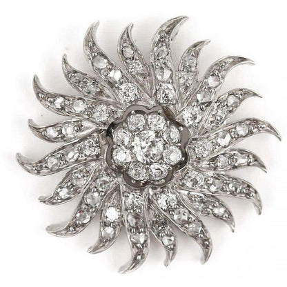 Antique Victorian 1.40 Carat Diamond Sunburst Star Brooch Pendant, Circa 1890