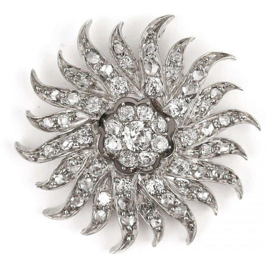 Antique Victorian 1.40 Carat Diamond Sunburst Star Brooch Pendant, Circa 1890