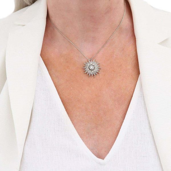 Antique Victorian 1.40 Carat Diamond Sunburst Star Brooch Pendant, Circa 1890