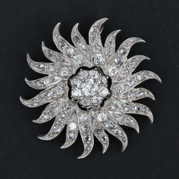 Antique Victorian 1.40 Carat Diamond Sunburst Star Brooch Pendant, Circa 1890