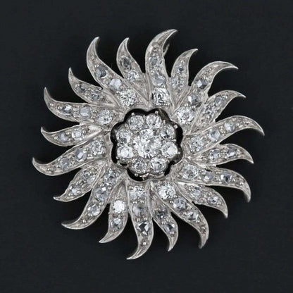 Antique Victorian 1.40 Carat Diamond Sunburst Star Brooch Pendant, Circa 1890