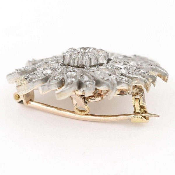 Antique Victorian 1.40 Carat Diamond Sunburst Star Brooch Pendant, Circa 1890