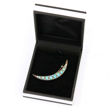 Antique Victorian Opal and Diamond Crescent Brooch Circa 1890