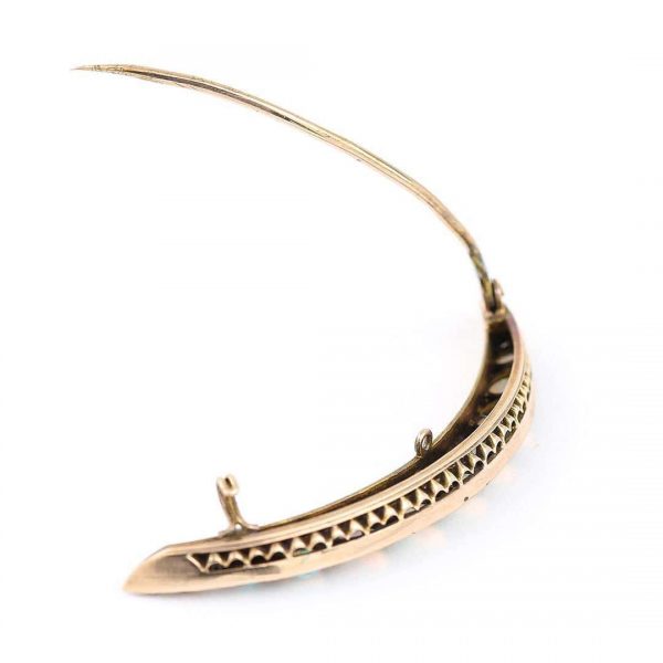 Antique Victorian Opal and Diamond Crescent Brooch Circa 1890
