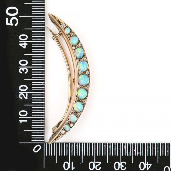 Antique Victorian Opal and Diamond Crescent Brooch Circa 1890