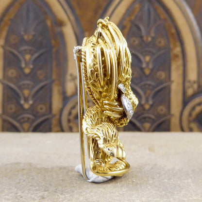 Vintage Diamond Set 18ct Gold Lion Brooch