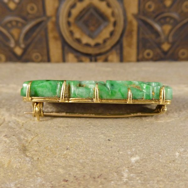Antique Victorian Diamond Set Carved Jade Brooch