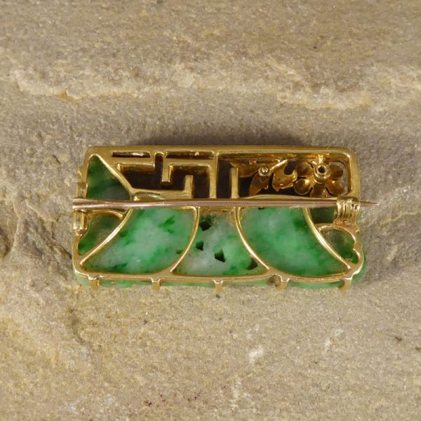 Antique Victorian Diamond Set Carved Jade Brooch