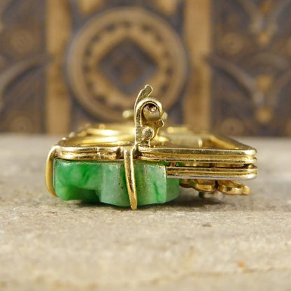 Antique Victorian Diamond Set Carved Jade Brooch