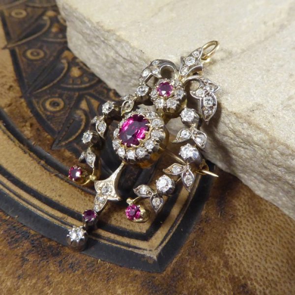 Antique Victorian 2.20ct Ruby and Diamond Brooch