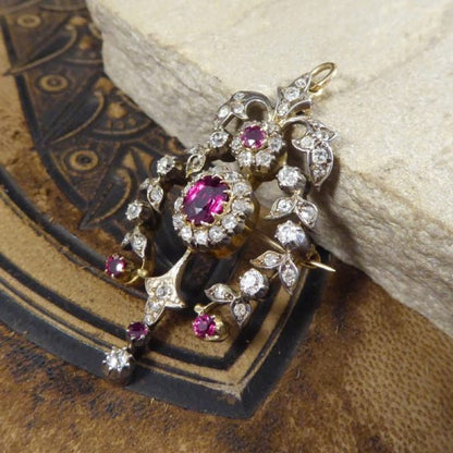 Antique Victorian 2.20ct Ruby and Diamond Brooch