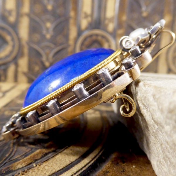 Antique Victorian Lapis Lazuli and Pearl Brooch