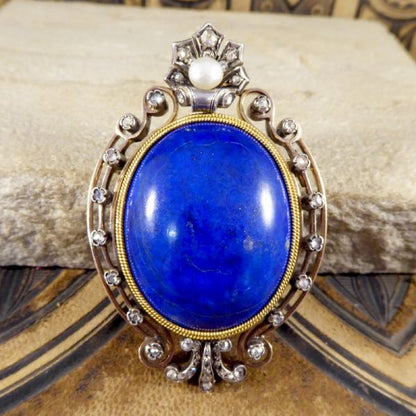 Antique Victorian Lapis Lazuli and Pearl Brooch