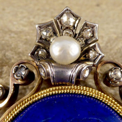 Antique Victorian Lapis Lazuli and Pearl Brooch