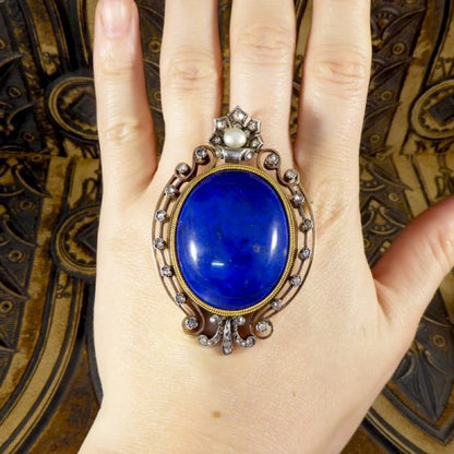 Antique Victorian Lapis Lazuli and Pearl Brooch