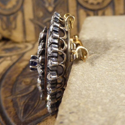 Antique Victorian Sapphire and Diamond Cluster Brooch in Silver and Gold