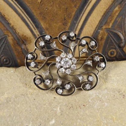 Antique Victorian 1.10ct Diamond Flower Cluster Brooch