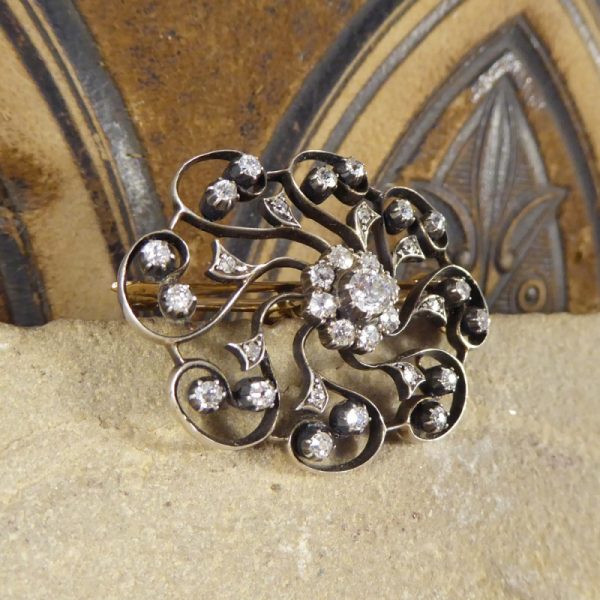 Antique Victorian 1.10ct Diamond Flower Cluster Brooch