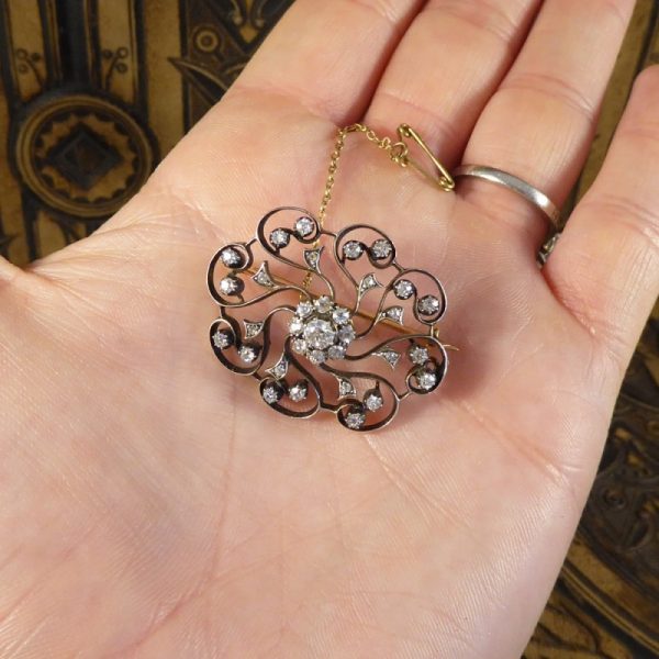 Antique Victorian 1.10ct Diamond Flower Cluster Brooch