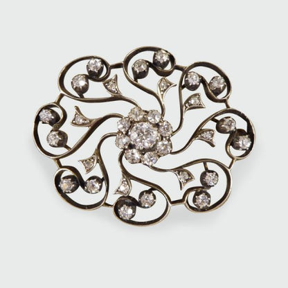 Antique Victorian 1.10ct Diamond Flower Cluster Brooch