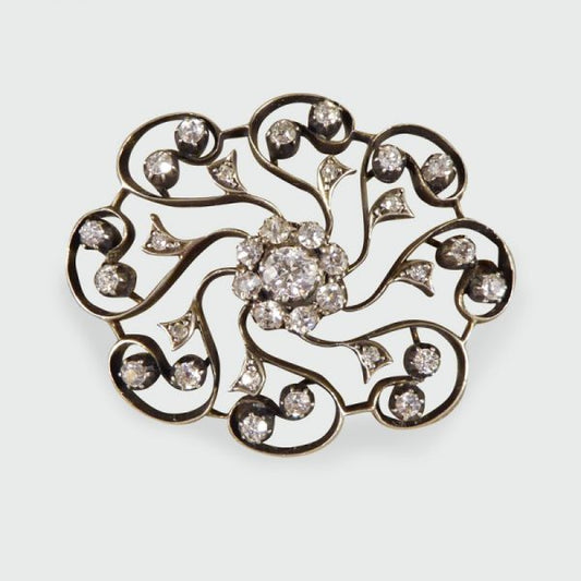 Antique Victorian 1.10ct Diamond Flower Cluster Brooch