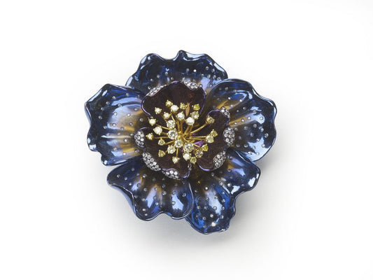 Diamond Gold Titanium Flower Brooch