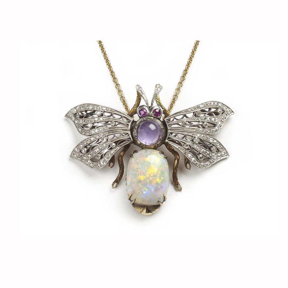Opal and gem set bee pendant
