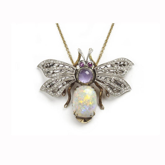 Opal and gem set bee pendant