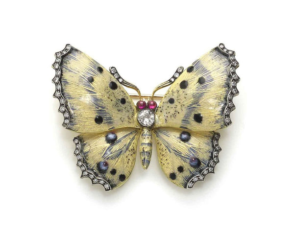 Cream & Blue Enamel Butterfly Brooch