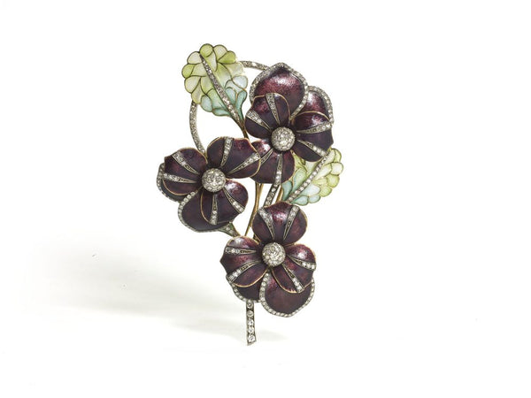 Enamel Diamond Gold Pansy Brooch