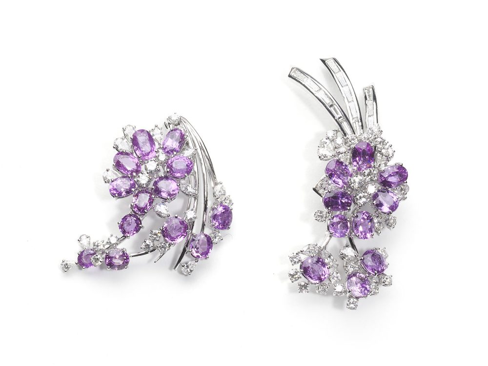 Vintage Pink Sapphire & Diamond Spray Brooch