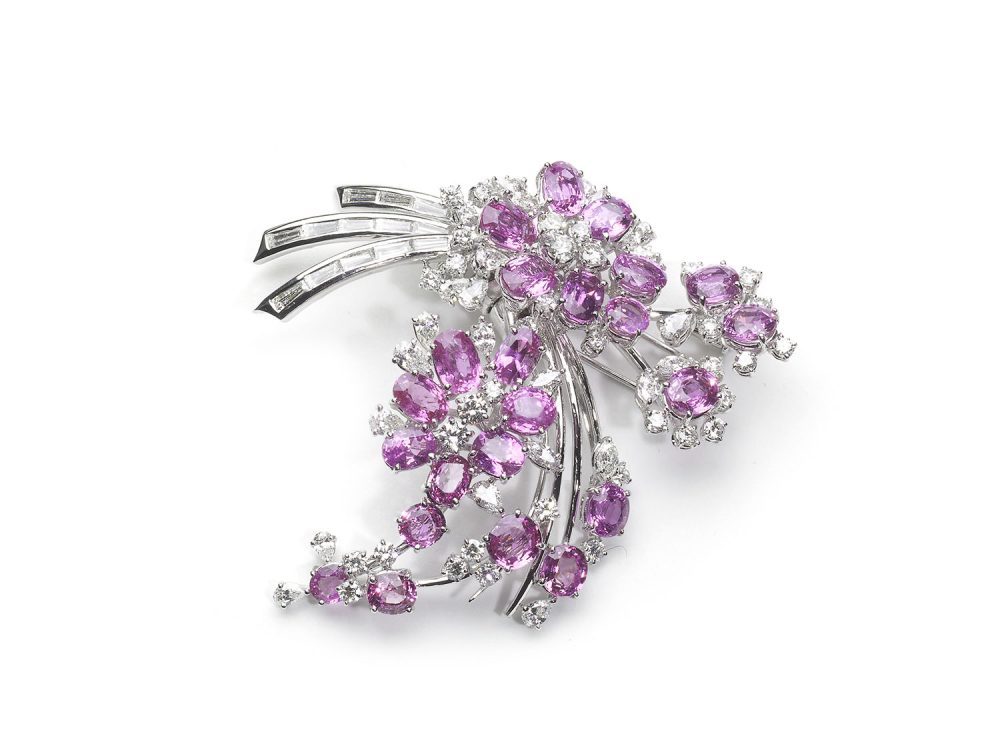 Vintage Pink Sapphire & Diamond Spray Brooch