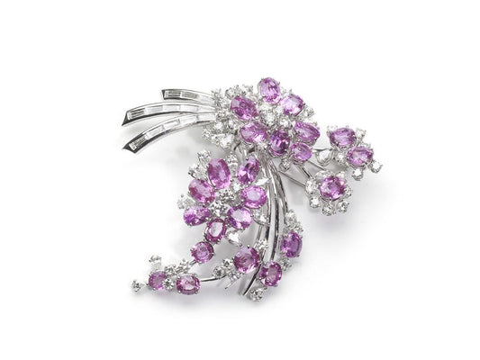 Vintage Pink Sapphire & Diamond Spray Brooch