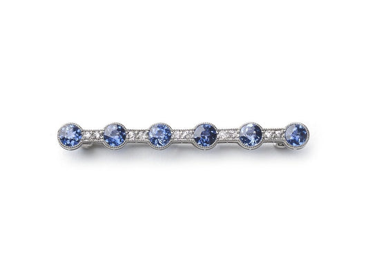 Antique Edwardian Montana Sapphire Diamond Platinum Bar Brooch