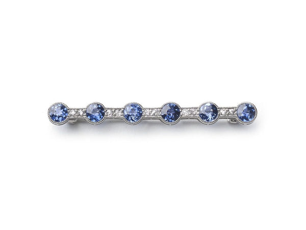 Antique Edwardian Montana Sapphire Diamond Platinum Bar Brooch