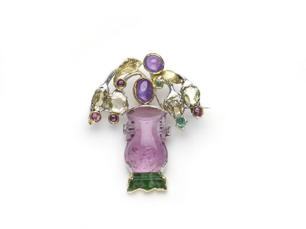 Vintage Tourmaline Yellow and White Gold Jardiniere Brooch
