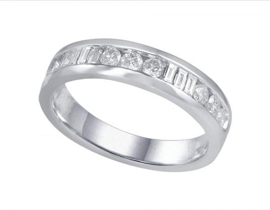 Baguette and Brilliant Cut Diamond Half Eternity Ring, 0.54cts
