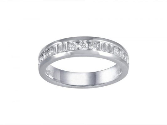 Baguette and Brilliant Cut Diamond Half Eternity Ring, 0.54cts