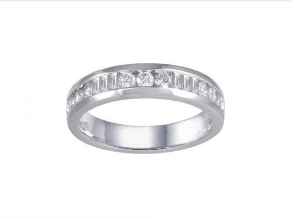 Baguette and Brilliant Cut Diamond Half Eternity Ring, 0.54cts
