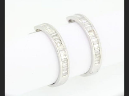 Baguette Hoop Earrings, 1.87 carats