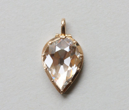 Bell and Bird Old Cut Pear Shaped Diamond Set 18ct Gold Locket; 18ct yellow gold locket pendant set with a large 3.13 carat flat old-cut pear-shaped diamond