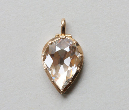 Bell and Bird Old Cut Pear Shaped Diamond Set 18ct Gold Locket; 18ct yellow gold locket pendant set with a large 3.13 carat flat old-cut pear-shaped diamond