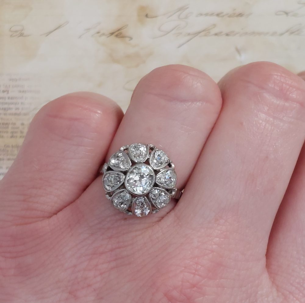 Belle Epoque Antique 1.30ct Diamond Bombe Ring
