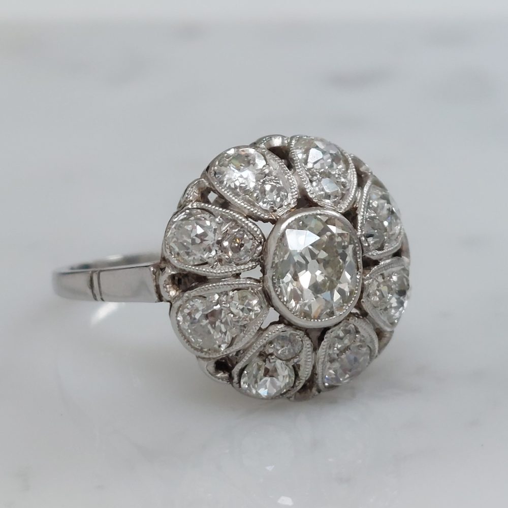 Belle Epoque Antique 1.30ct Diamond Bombe Ring