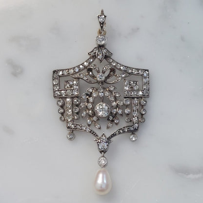 Belle Epoque Antique Diamond and Pearl Pendant