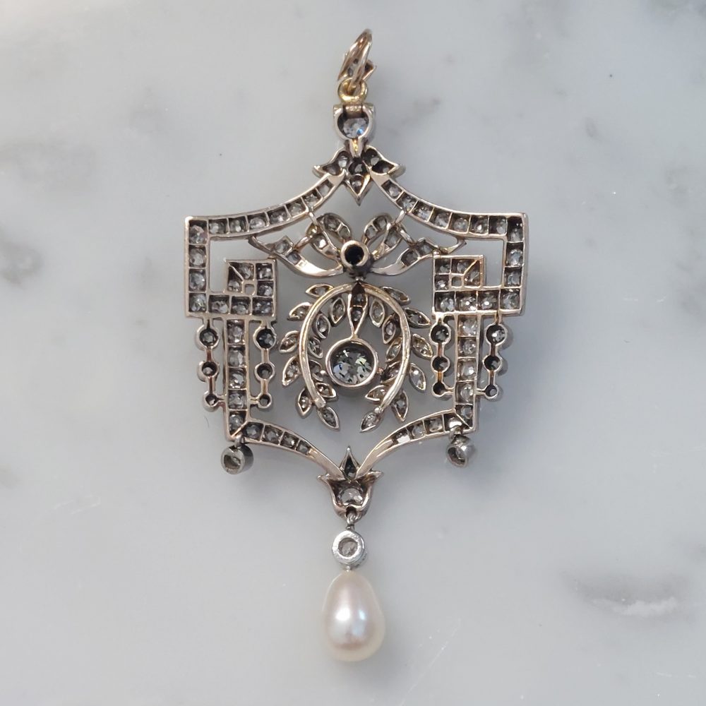 Belle Epoque Antique Diamond and Pearl Pendant