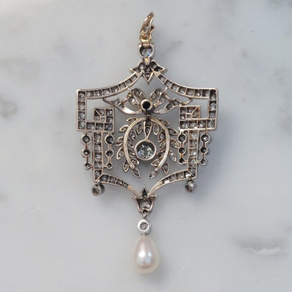 Belle Epoque Antique Diamond and Pearl Pendant
