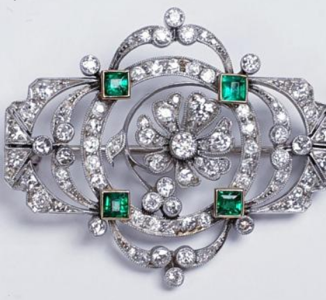 Belle Epoque Antique Emerald and Diamond Brooch
