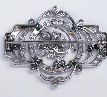 Belle Epoque Antique Emerald and Diamond Brooch
